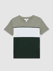 Reiss Dark Green/Sage/Off White Cole T-Shirt - Image 1 of 4