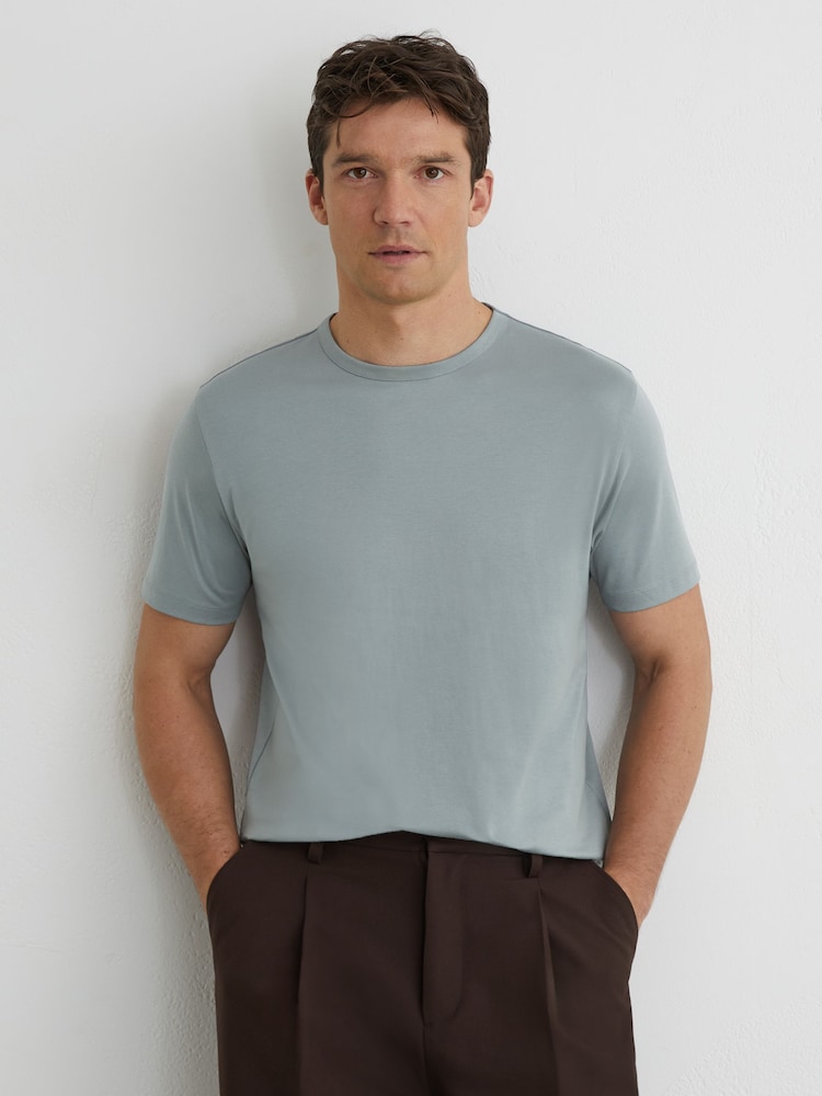 Reiss Steel Blue Count Air-Water Cotton Tailored-Fit T-Shirt - Image 1 of 6 Reiss Steel Blue Count Air-Water Cotton Tailored-Fit T-Shirt - Image 1 of 6