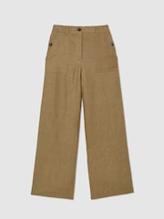 Reiss Light Khaki Green Ashby Petite Linen Wide-Leg Trousers - Image 2 of 8