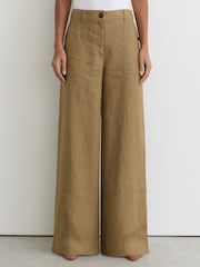 Reiss Light Khaki Green Ashby Petite Linen Wide-Leg Trousers - Image 3 of 8