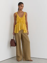 Reiss Light Khaki Green Ashby Petite Linen Wide-Leg Trousers - Image 6 of 8