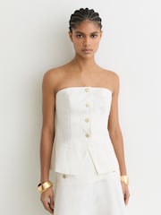 Reiss Ivory Riley Cotton Strapless Button Waistcoat - Image 1 of 6