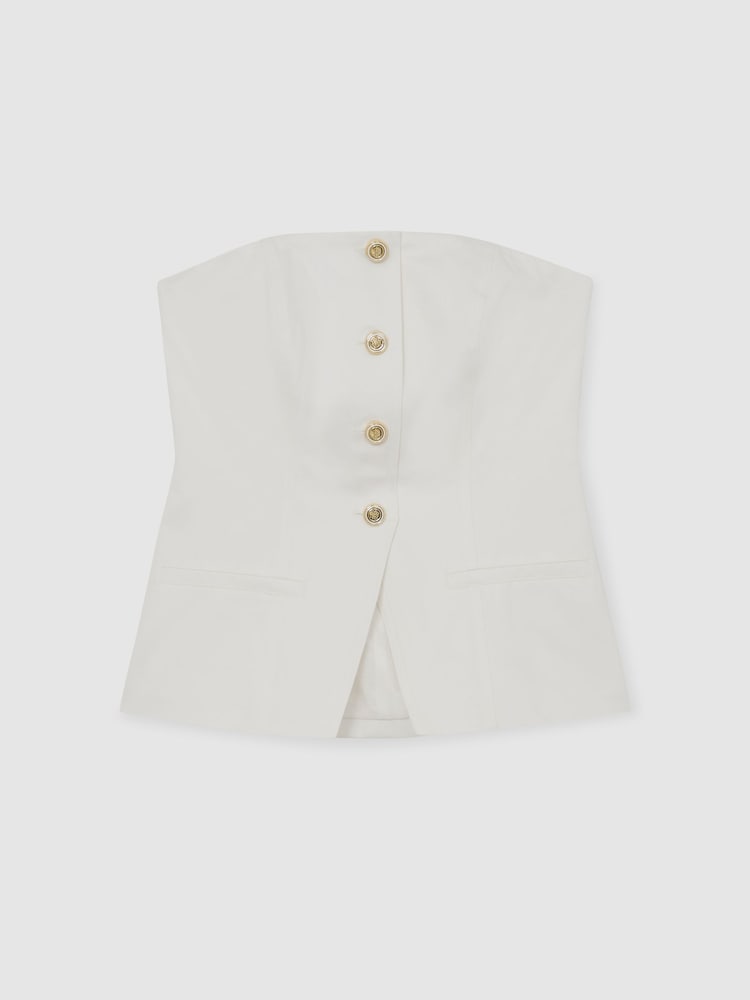 Reiss Ivory Riley Cotton Strapless Button Waistcoat - Image 2 of 6
