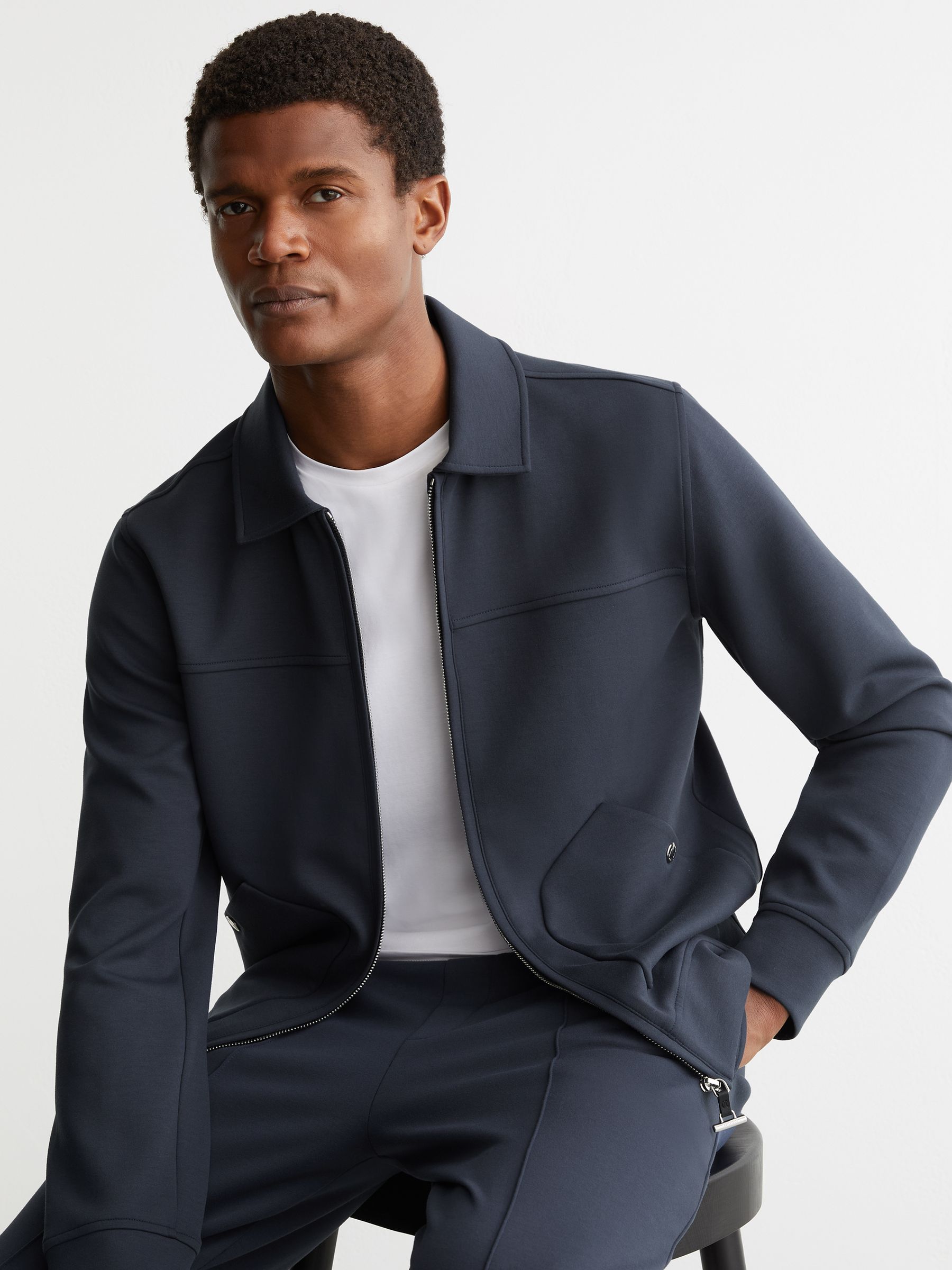Buy Reiss Airforce Blue Newland Premium Interlock Zip-Through