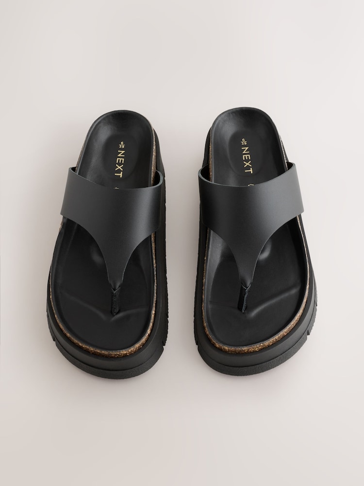 Black Leather Chunky Toepost Mules - Image 1 of 5