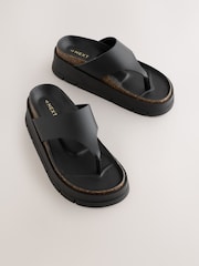 Black Leather Chunky Toepost Mules - Image 3 of 5