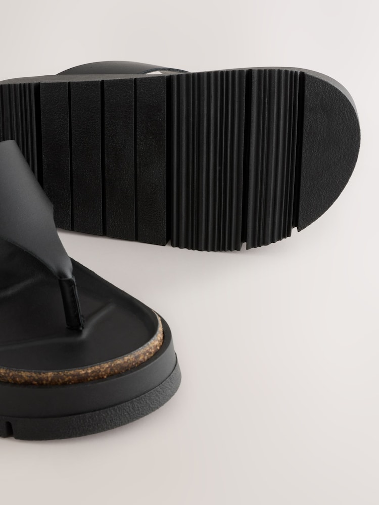 Noir - Mules en cuir à entre-doigts épais - Image 9 sur 9