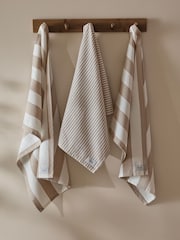 Yard Set of 3 Natural Hayle Stripe Tea Towels - Image 1 of 5