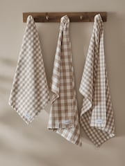 Yard Set of 3 Natural Hayle Check Towels - Image 1 of 5