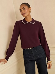 Bordo kvačkano obrobo - Love & Roses pleten pulover z ovratnikom - Slika 3 iz 4