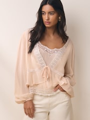 BHOEM Pink 2 in1 Romantic lace Embellished Blouse - Image 1 of 5