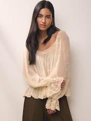 BHOEM Ecru Shiffli Embroidered Romantic Blouse - Image 1 of 5