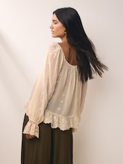 BHOEM Ecru Shiffli Embroidered Romantic Blouse - Image 2 of 5