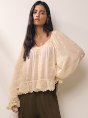 BHOEM Ecru Shiffli Embroidered Romantic Blouse - Image 3 of 5