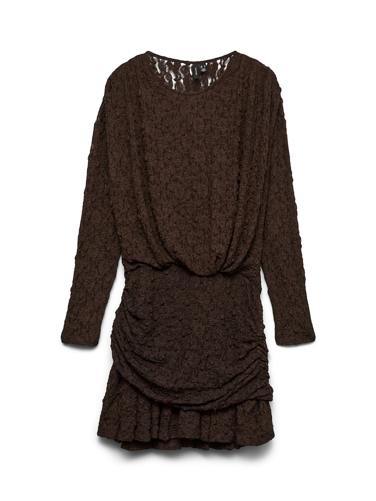 VERO MODA Brown Mini Lace Ruched Jersey Dress - Image 1 of 1 VERO MODA Brown Mini Lace Ruched Jersey Dress - Image 1 of 1