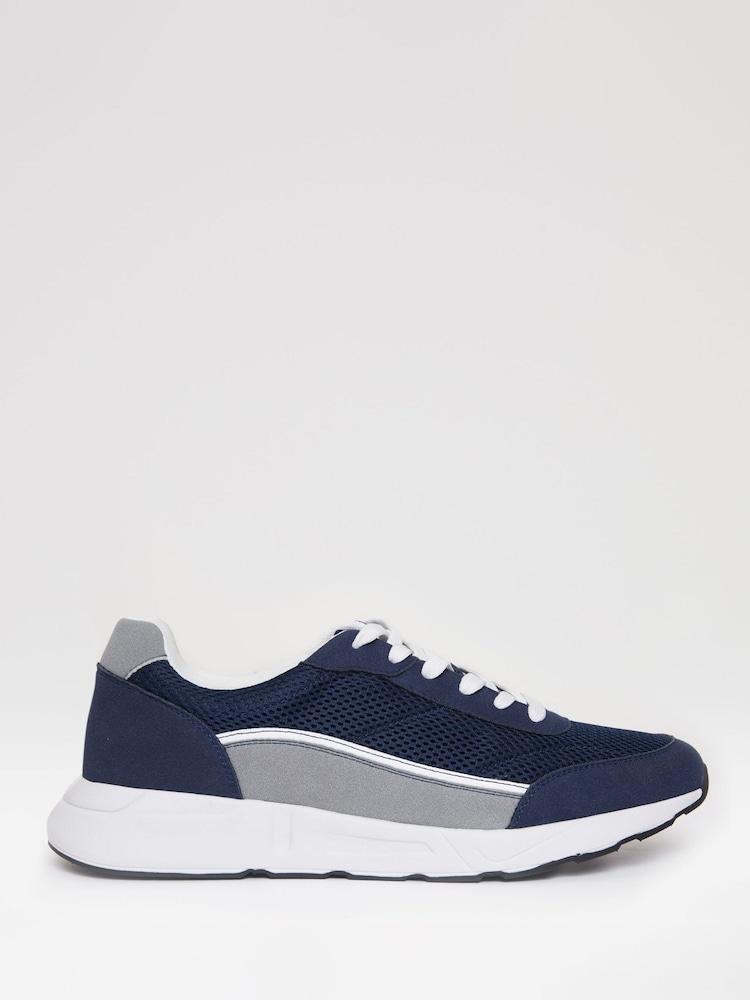Threadbare Blue Retro Mixed Material Trainers - Image 1 of 4 Threadbare Blue Retro Mixed Material Trainers - Image 1 of 4
