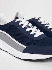 Threadbare Blue Retro Mixed Material Trainers - Image 3 of 4