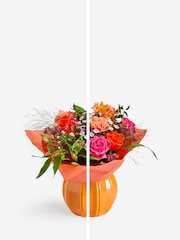 Pink/Orange Rose and Carnations Fresh Flower Bouquet in Ceramic Pumpkin Vase - Image 4 of 5