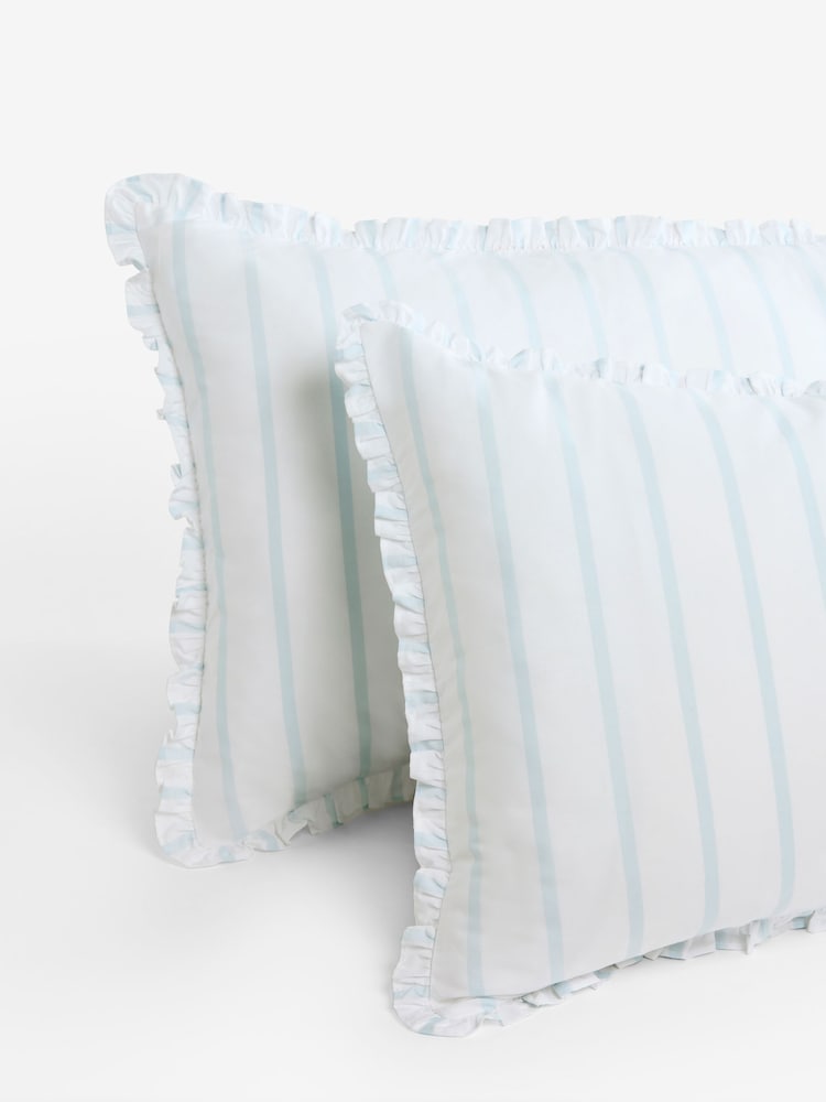 Shabby Chic by Rachel Ashwell® Set of 2 Blue Cabana Stripe Petite Ruffle 180 Thread Count Pillowcases - Image 1 of 1 Shabby Chic by Rachel Ashwell® Set of 2 Blue Cabana Stripe Petite Ruffle 180 Thread Count Pillowcases - Image 1 of 1