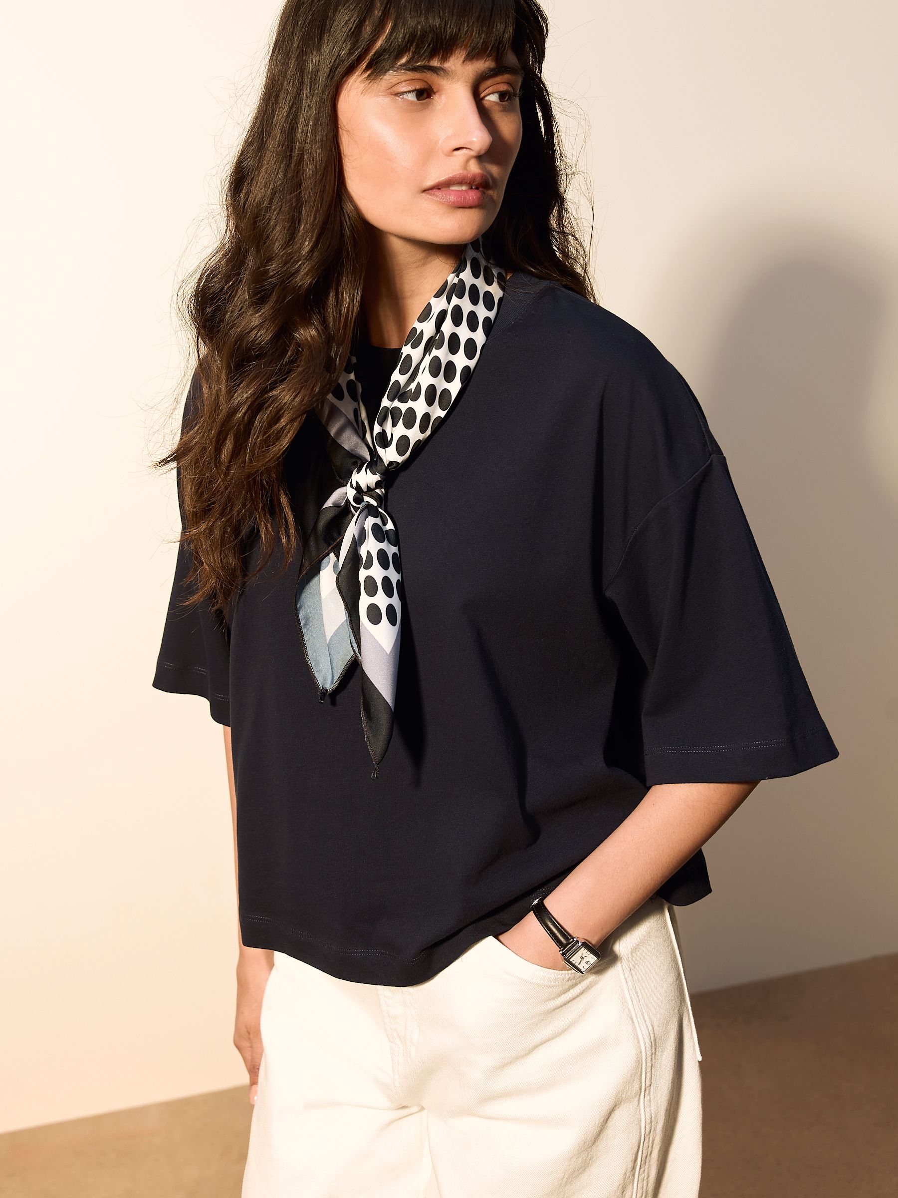 トップス BEEDEN DOTS SCARF NECK TOPS Chiffon top with polka-dot print and scarf detail in Black for