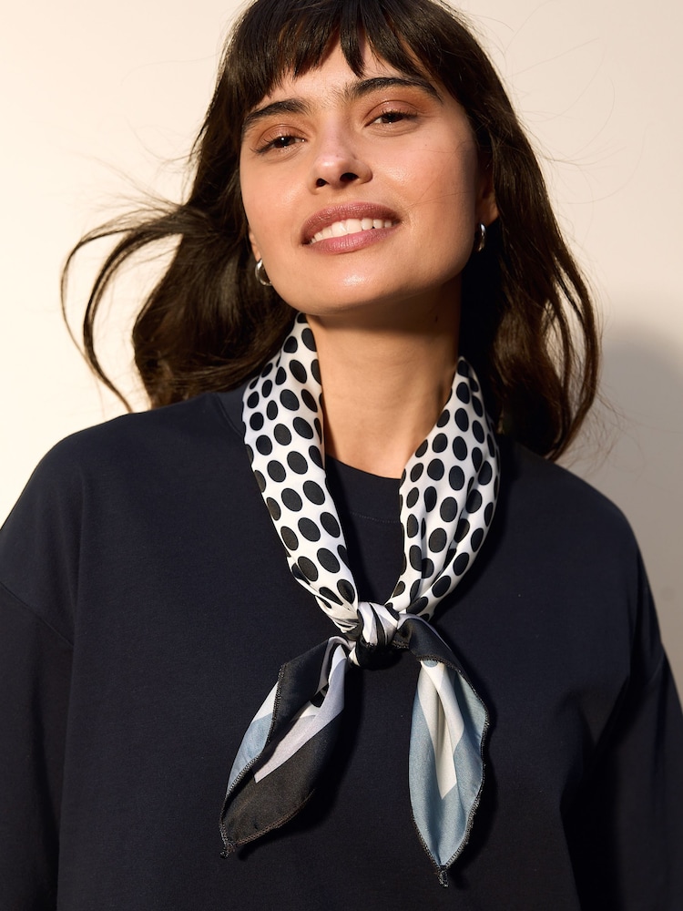 Navy Polka Dot Scarf Tie Short Sleeve Crew Neck T-Shirt - Image 4 of 4 Navy Polka Dot Scarf Tie Short Sleeve Crew Neck T-Shirt - Image 4 of 4