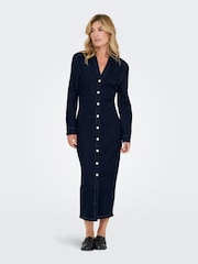 ONLY Blue Button Up Denim Cinched Waist Midi Dress - Image 3 of 6
