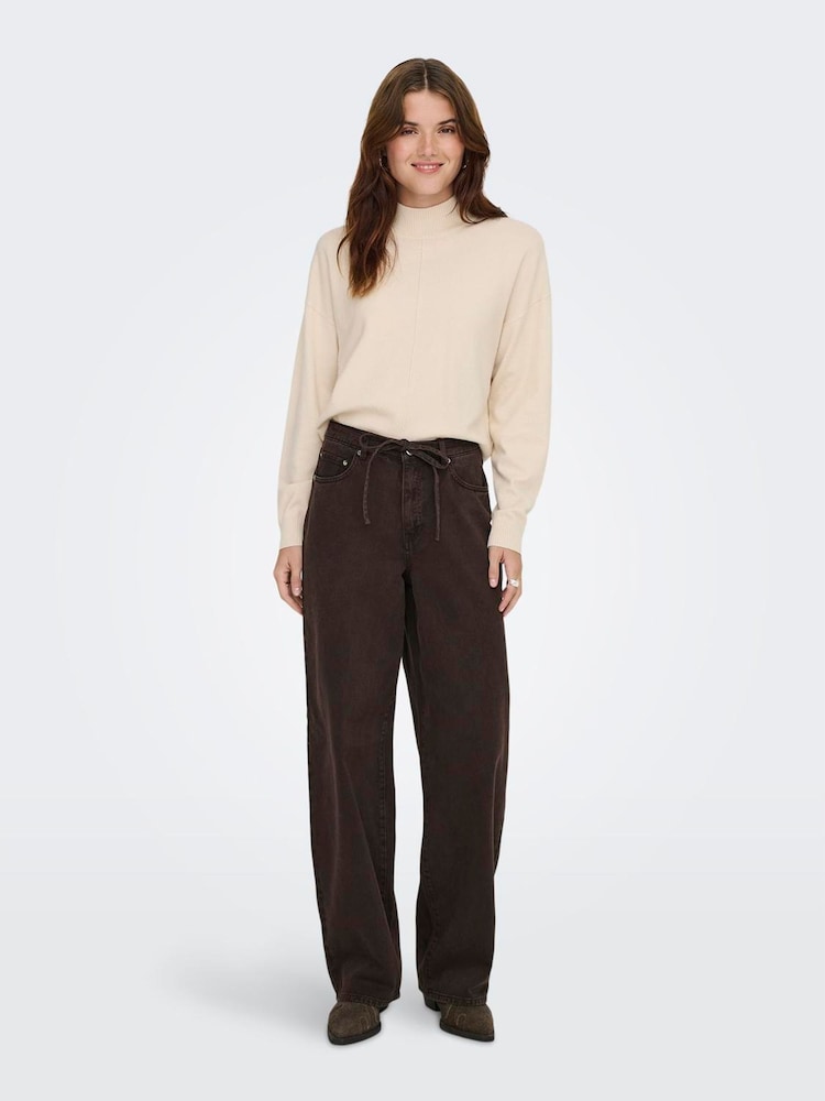 ONLY Brown Tie Waist Wide Leg Jeans - Image 1 of 4 ONLY Brown Tie Waist Wide Leg Jeans - Image 1 of 4