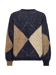 ONLY Navy Argyle Knit Jumper - Image 5 of 5