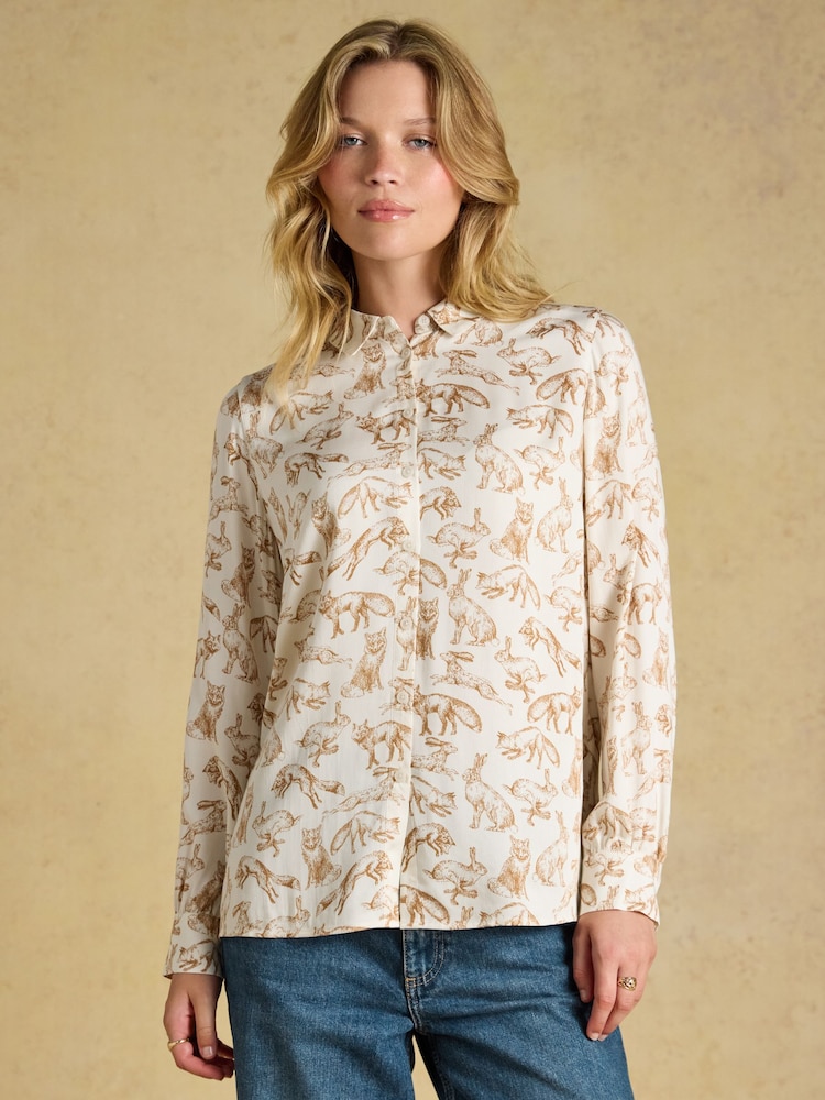 Cream Equestrian Print - Elvina Satin Shirt - صورة 1 من 7