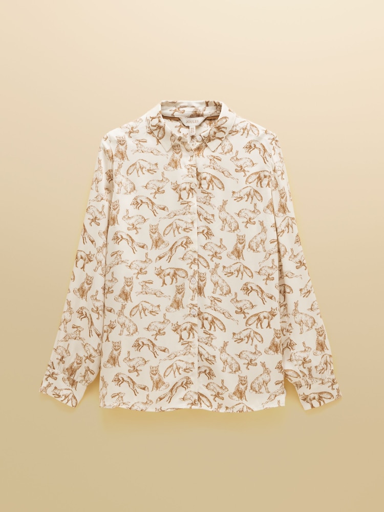 Cream Equestrian Print - Elvina Satin Shirt - صورة 7 من 7