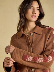 Embroidered Cowboy Tan Brown Cotton Blend Knitted Cardigan - Image 3 of 7
