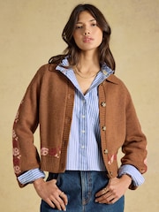Embroidered Cowboy Tan Brown Cotton Blend Knitted Cardigan - Image 5 of 7