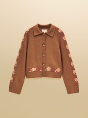 Embroidered Cowboy Tan Brown Cotton Blend Knitted Cardigan - Image 7 of 7