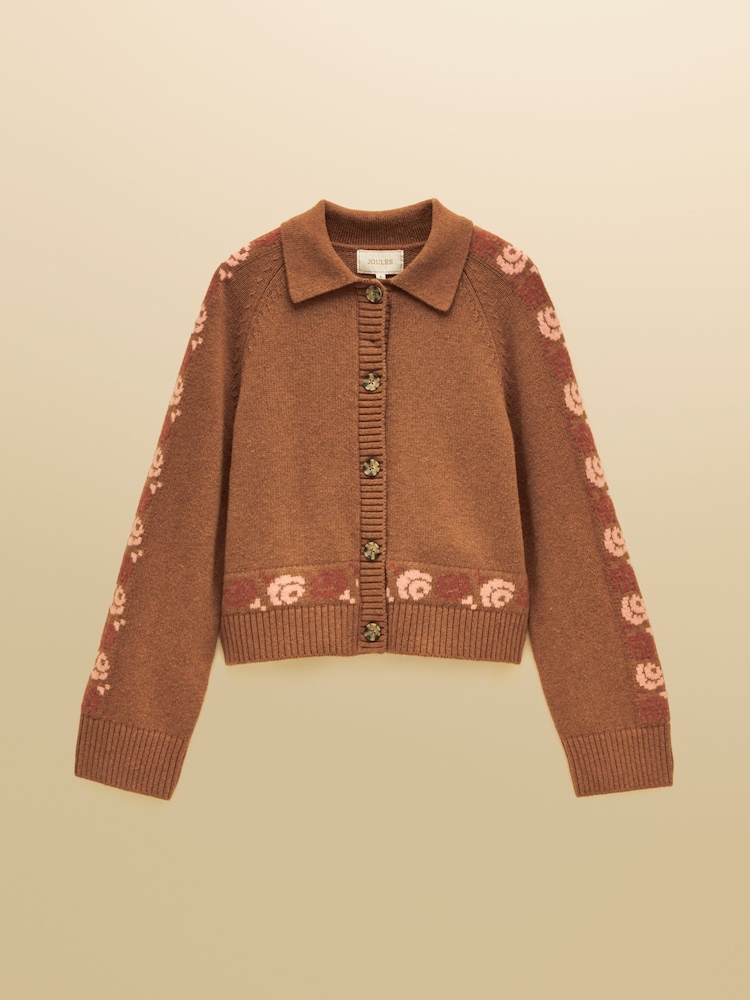 Embroidered Cowboy Tan Brown Cotton Blend Knitted Cardigan - Image 7 of 7 Embroidered Cowboy Tan Brown Cotton Blend Knitted Cardigan - Image 7 of 7