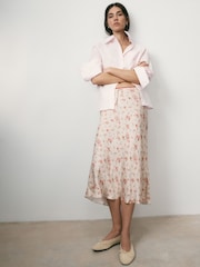 BHOEM Cream Satin Micro Flower Print Midi Skirt - Image 1 of 5