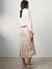 BHOEM Cream Satin Micro Flower Print Midi Skirt - Image 3 of 5