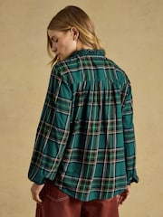 Joules Melanie Green Check Brushed Frill Neck Blouse - Image 4 of 9
