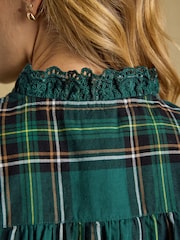 Joules Melanie Green Check Brushed Frill Neck Blouse - Image 5 of 9