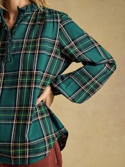 Joules Melanie Green Check Brushed Frill Neck Blouse - Image 8 of 9
