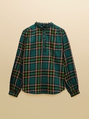 Joules Melanie Green Check Brushed Frill Neck Blouse - Image 9 of 9