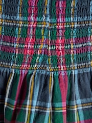 Joules Zoe Navy Check Long Sleeved Smocked Blouse - Image 7 of 7
