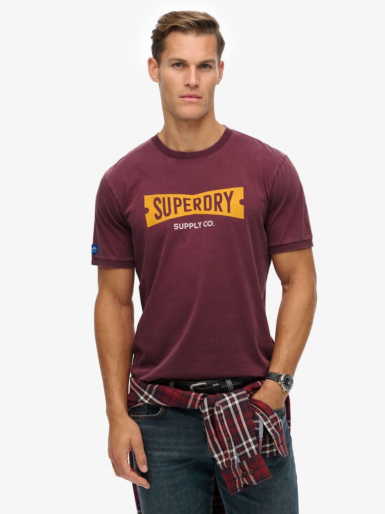 Superdry Red Heritage Tab Loose T-Shirt - Image 1 of 7 Superdry Red Heritage Tab Loose T-Shirt - Image 1 of 7