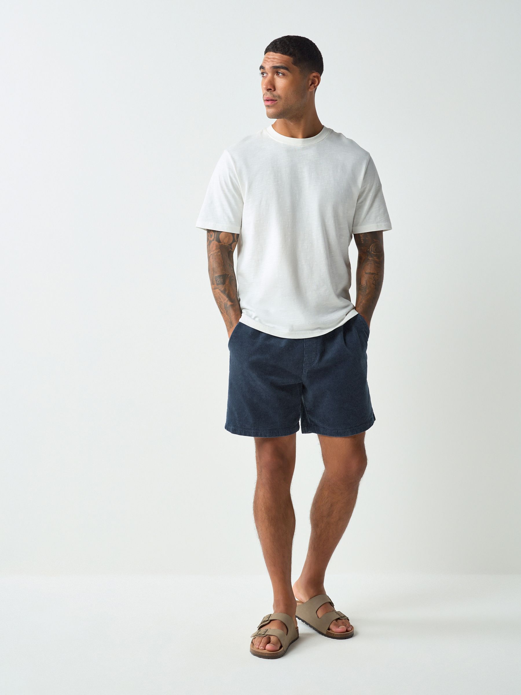 Buy Navy Elasticated Waist 7 Inch Cord Shorts from the Next UK