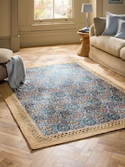 Blue Floral Jute Border Rug - Image 1 of 5