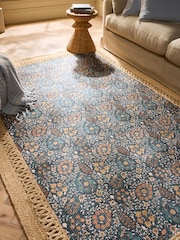 Blue Floral Jute Border Rug - Image 3 of 5