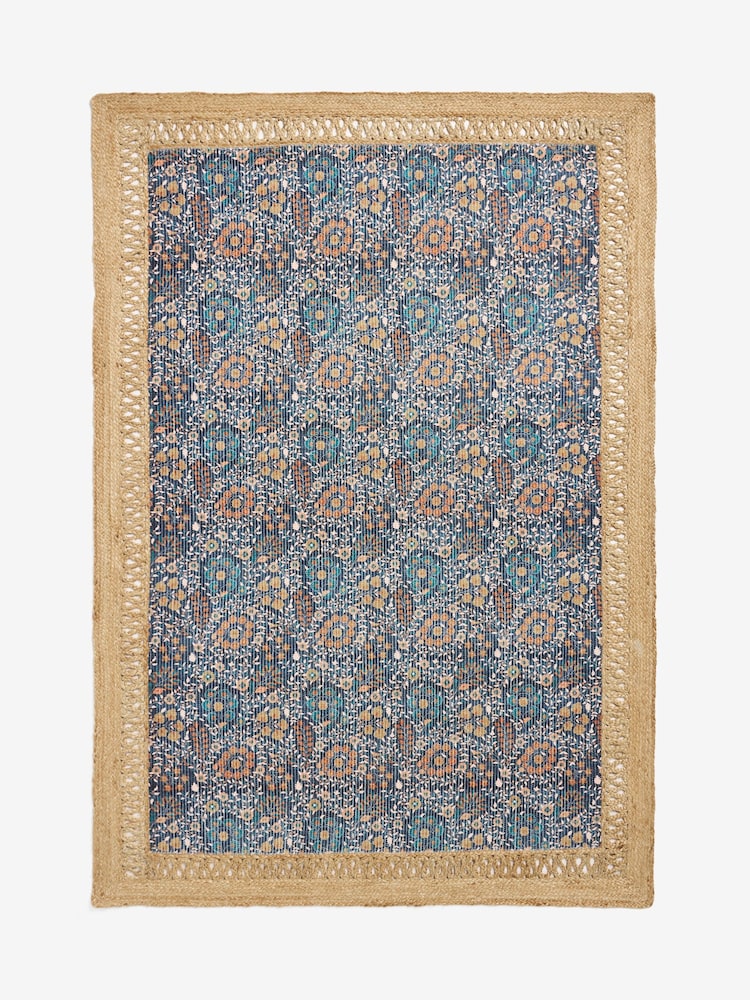 Blue Floral Jute Border Rug - Image 5 of 5