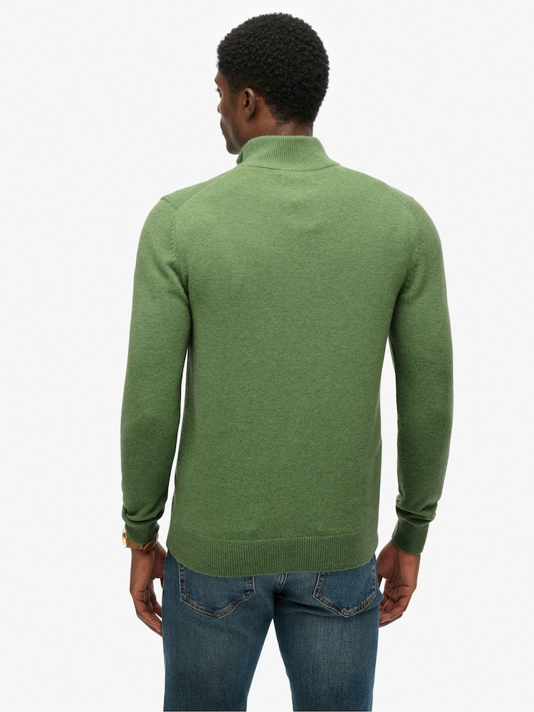 Superdry Green Wool Blend Half Zip Jumper - Image 2 of 6 Superdry Green Wool Blend Half Zip Jumper - Image 2 of 6