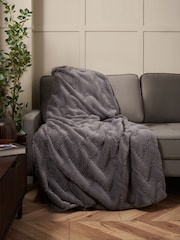BHS Charcoal Chevron Faux Fur Throw - Image 1 of 5