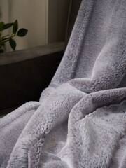 BHS Grey Faux Fur Stripe Cut Throw - Image 2 of 4