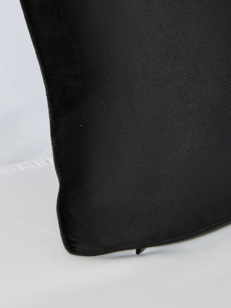 BHS 2 Pack Black Velvet Velour Piped Edge Cushions - Image 2 of 4 BHS 2 Pack Black Velvet Velour Piped Edge Cushions - Image 2 of 4